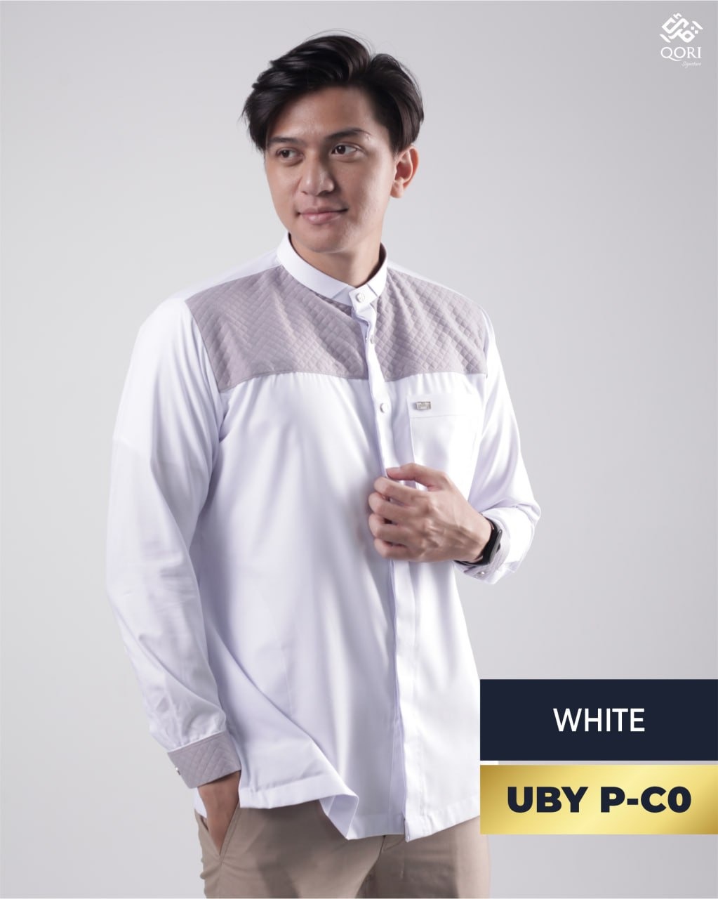 Qori Apparel Signature White Series Baju Koko Casual Pria Lengan Panjang (25/26)