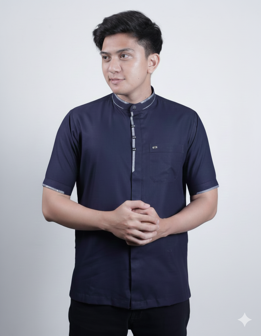 Qori Apparel Reguler Casual Ukasyah bin Mihshan Kemeja Koko Lengan Pendek UKA-1