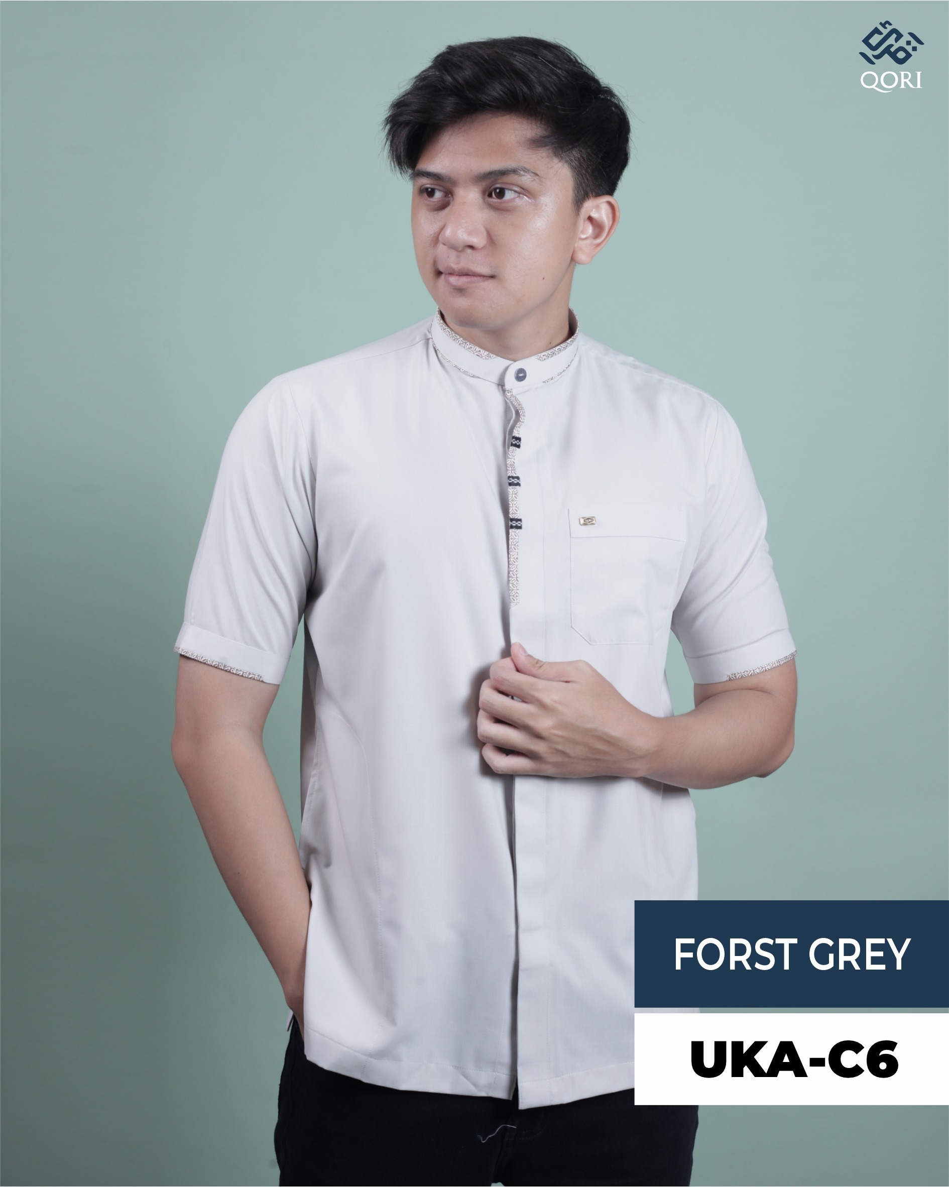 Qori Apparel Reguler Casual Ukasyah bin Mihshan Kemeja Koko Lengan Pendek UKA-1