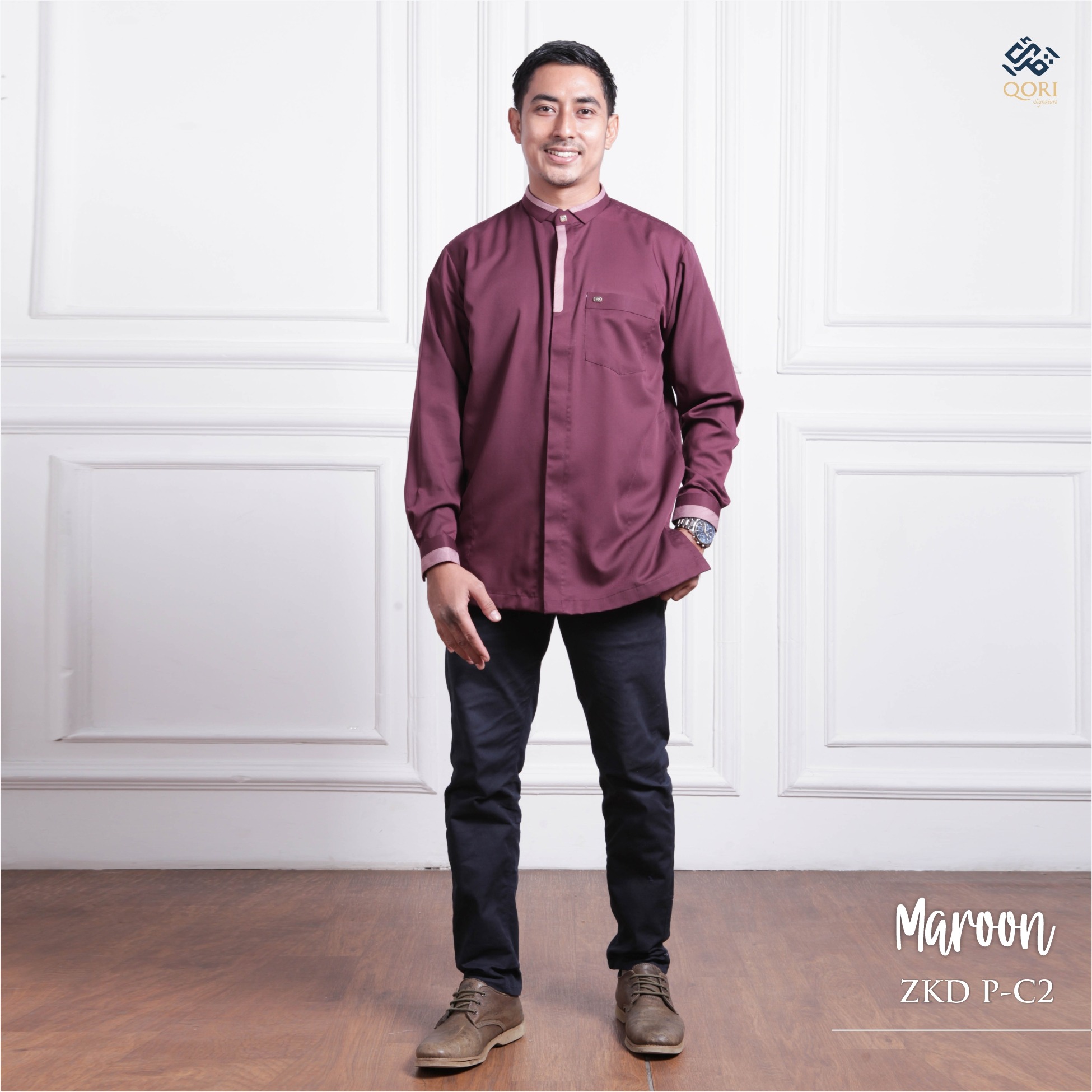 Qori Apparel Signature Zeecka SeriesPria Kemeja Koko Lengan Panjang ZKD-2