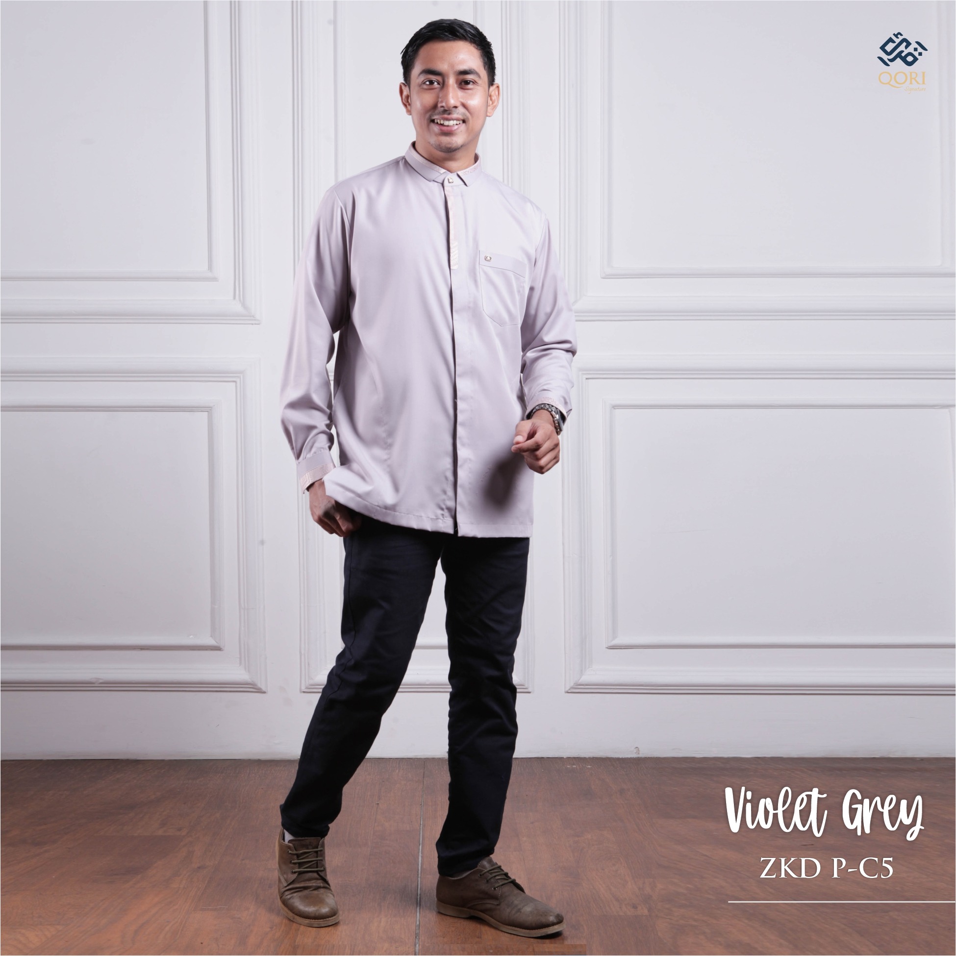Qori Apparel Signature Zeecka SeriesPria Kemeja Koko Lengan Panjang ZKD-2