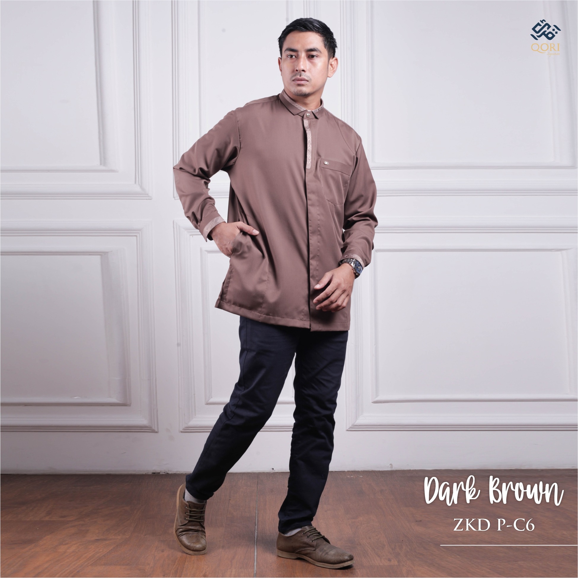 Qori Apparel Signature Zeecka SeriesPria Kemeja Koko Lengan Panjang ZKD-2