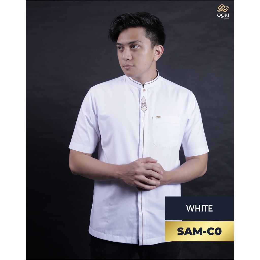 Qori Apparel Signature White Series Pria Kemeja Koko Lengan Pendek