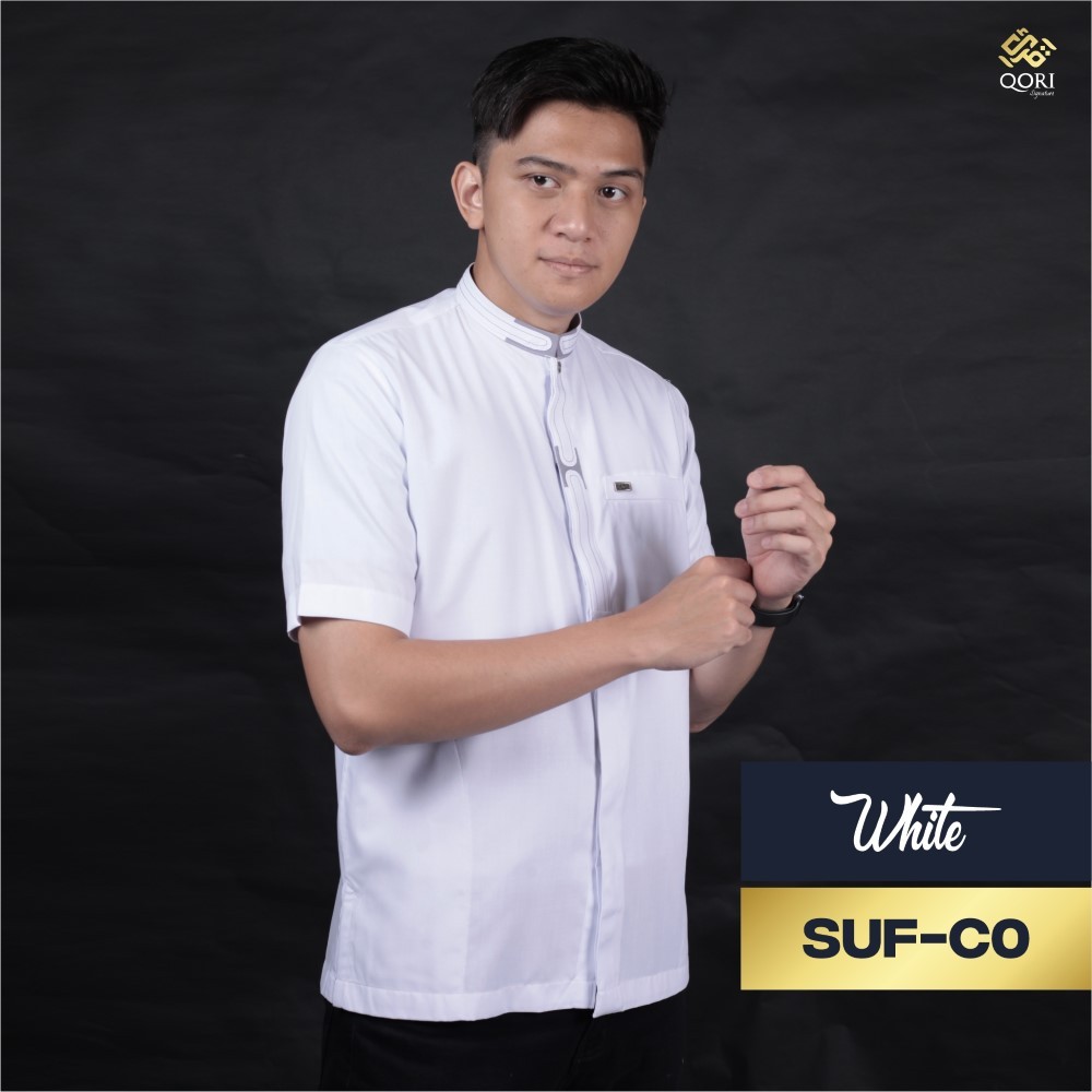 Qori Apparel Signature White Series Pria Kemeja Koko Lengan Pendek