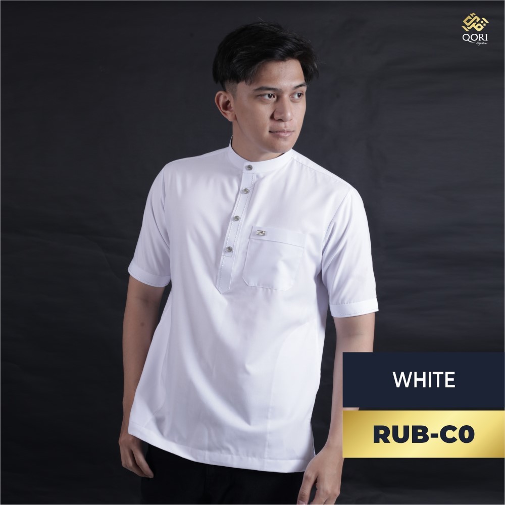 Qori Apparel Signature White Series Pria Kemeja Koko Lengan Pendek
