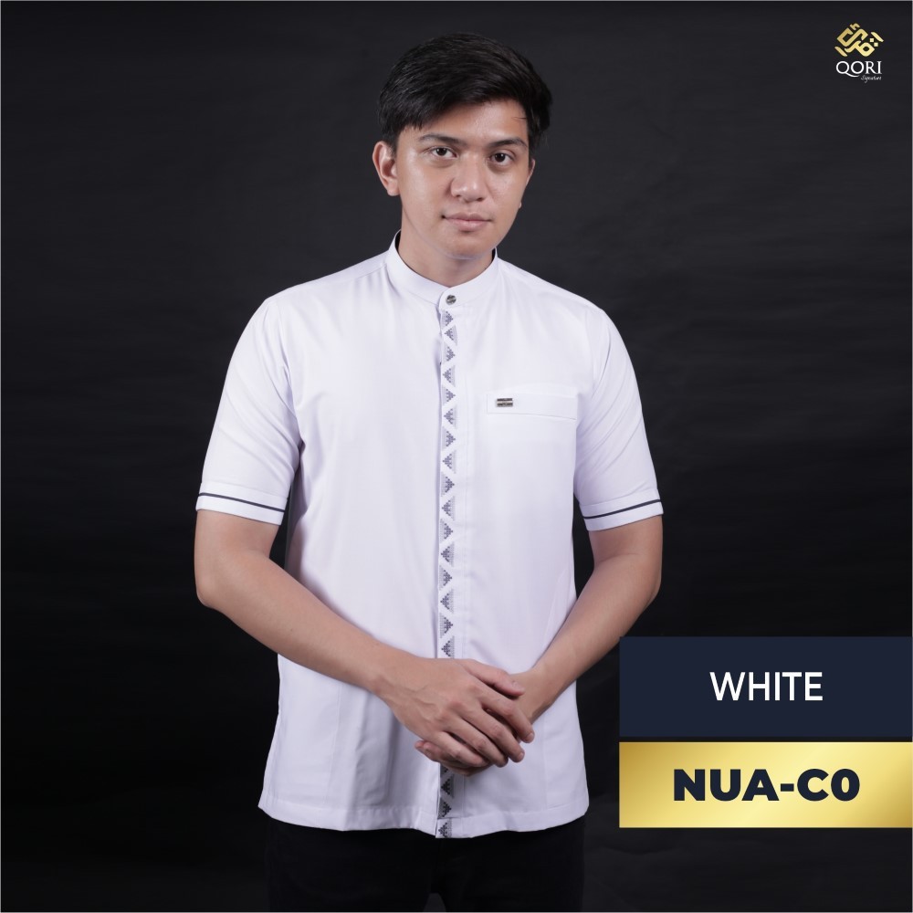 Qori Apparel Signature White Series Pria Kemeja Koko Lengan Pendek