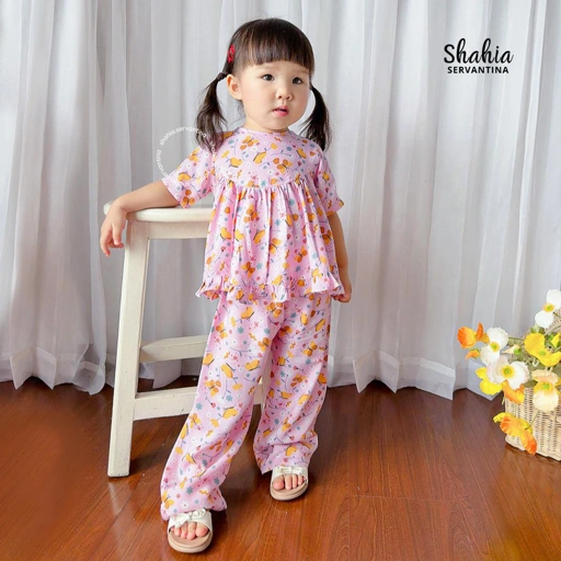Image of Shahia Servantina - Cloe Oneset Rayon Setelan Celana Daily Anak Perempuan