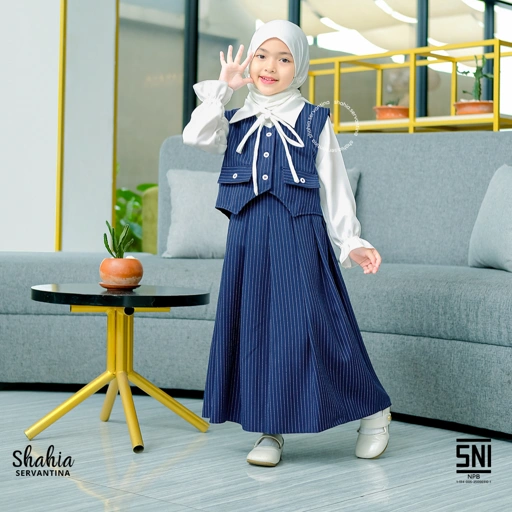 Image of Shahia Servantina -  Celine 3in1 Oneset Salur Setelan Rok Anak Perempuan Muslim Panjang