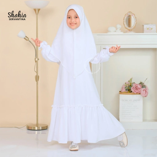 Image of Shahia Servantina - Aisha Set Gamis Putih Anak Perempuan Dress Manasik Umroh Haji 