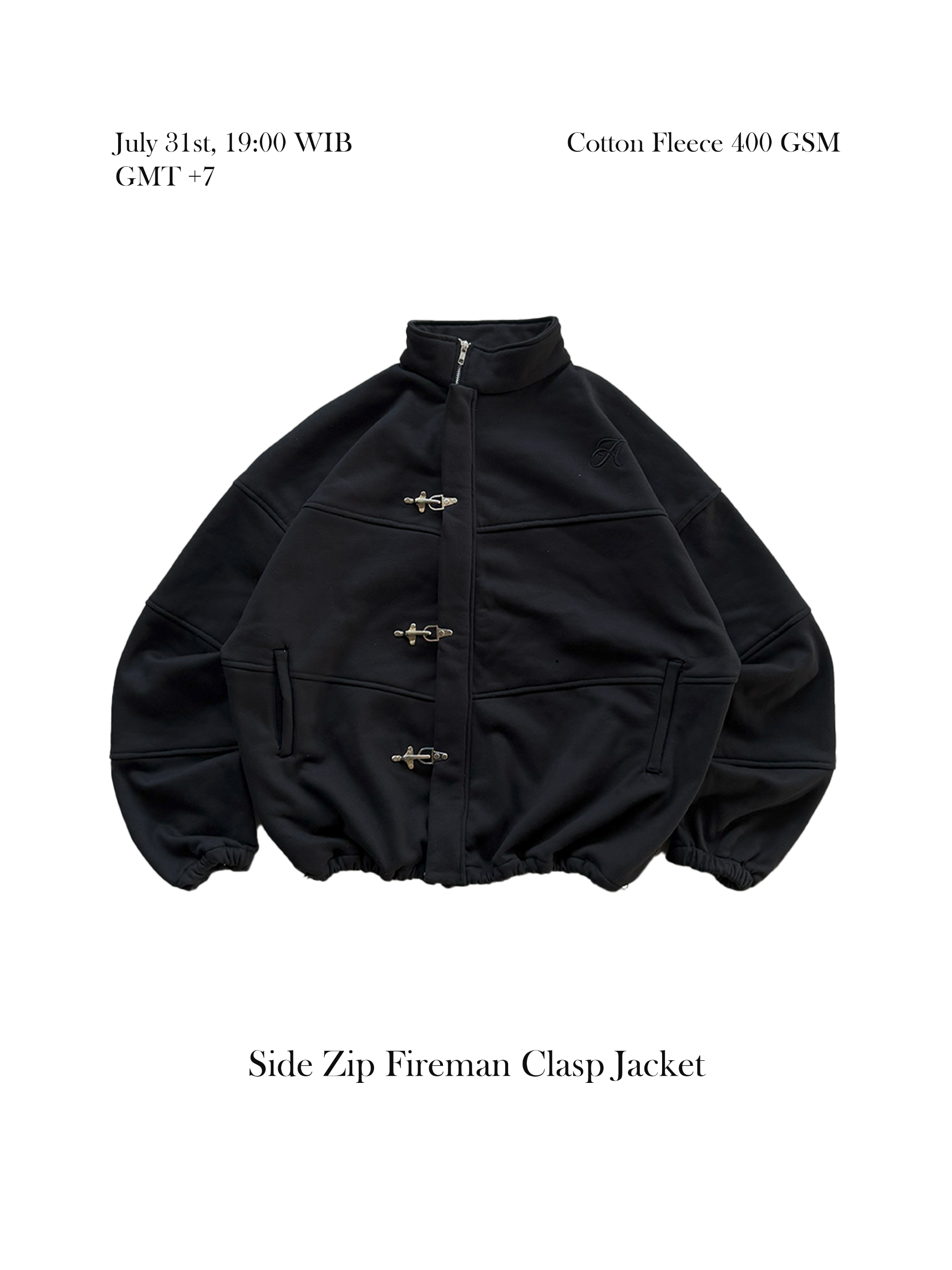 Authlinee - Authline Size Zip Fireman Clasp Jacket - Black