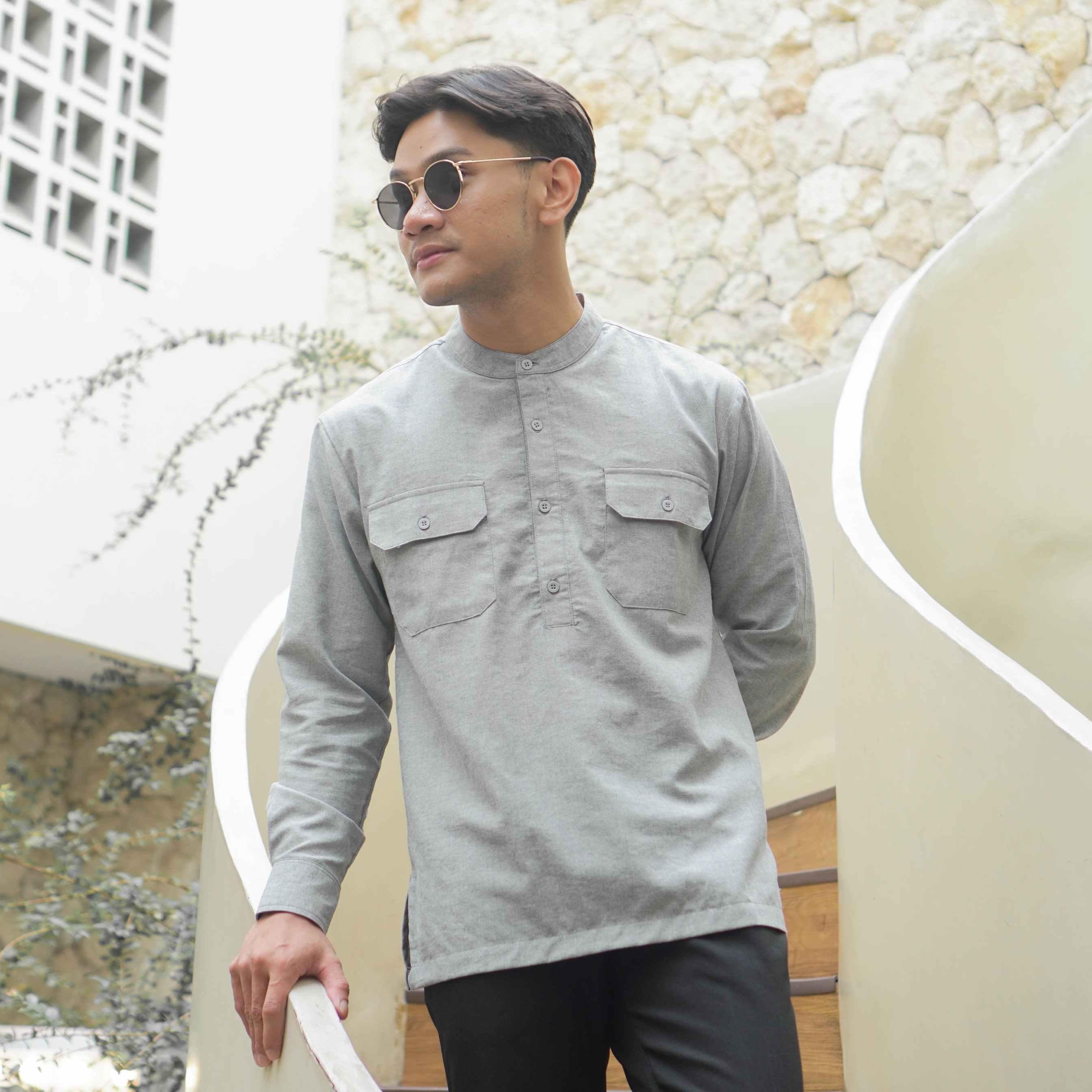 Kemeja Koko Pria Lengan Panjang Jaden - Kemeja Koko Kerah Shanghai Polos Basic Pria