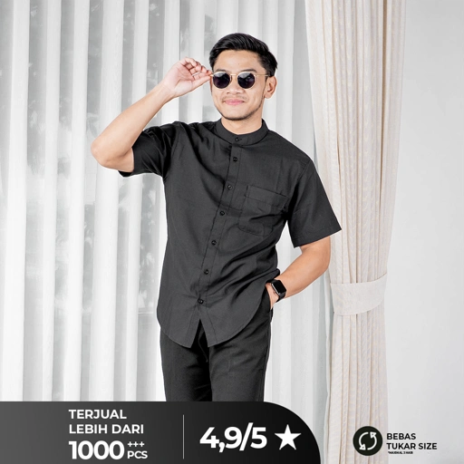 Image of Kemeja Koko Pria Lengan Pendek Bahan Oxford Ryden - Kemeja Polos Basic Pria