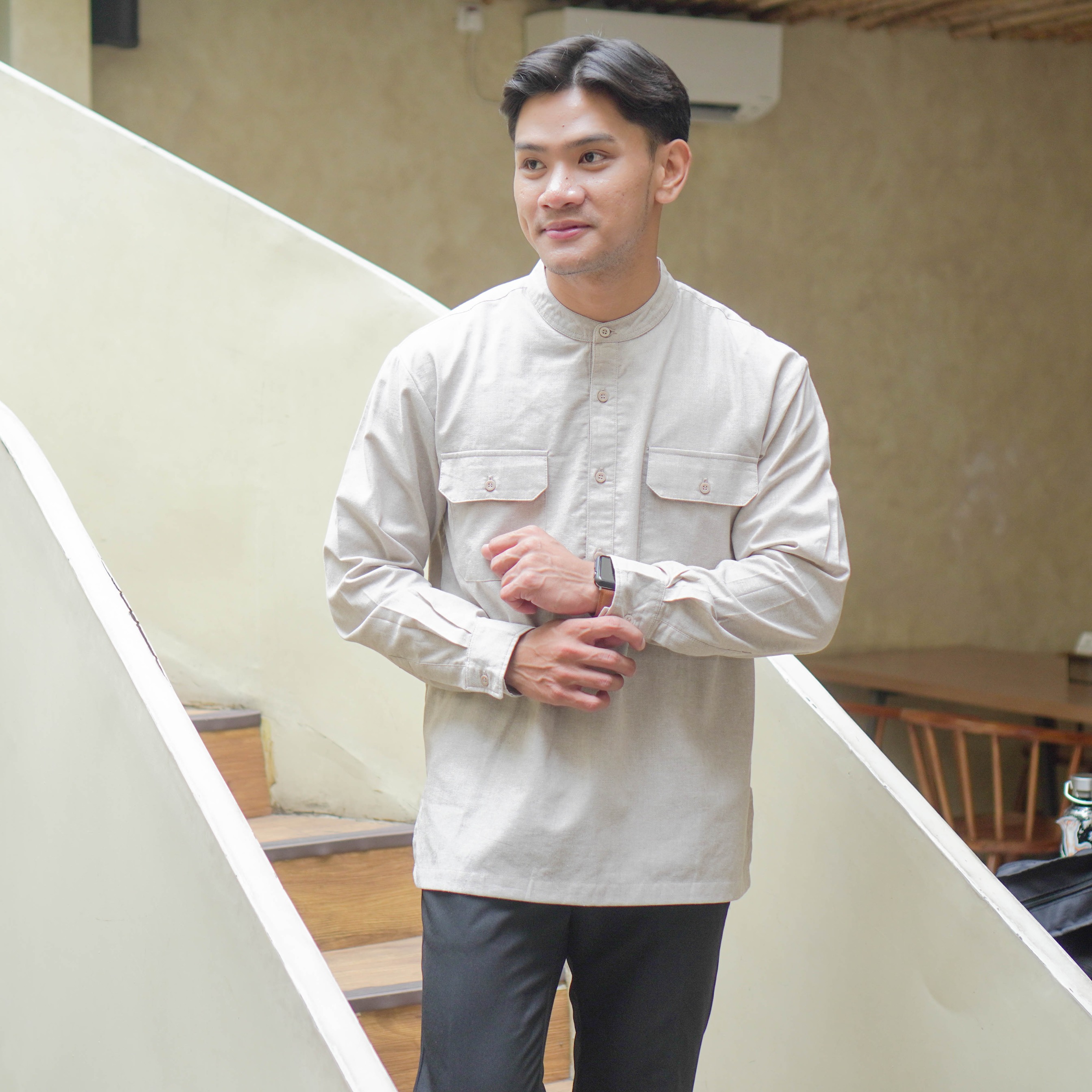 Kemeja Koko Pria Lengan Panjang Jaden - Kemeja Koko Kerah Shanghai Polos Basic Pria