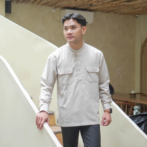 Image of Kemeja Koko Pria Lengan Panjang Jaden - Kemeja Koko Kerah Shanghai Polos Basic Pria