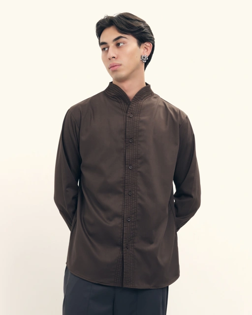 Image of   Chain Stitched Shirt in Silk Wool 