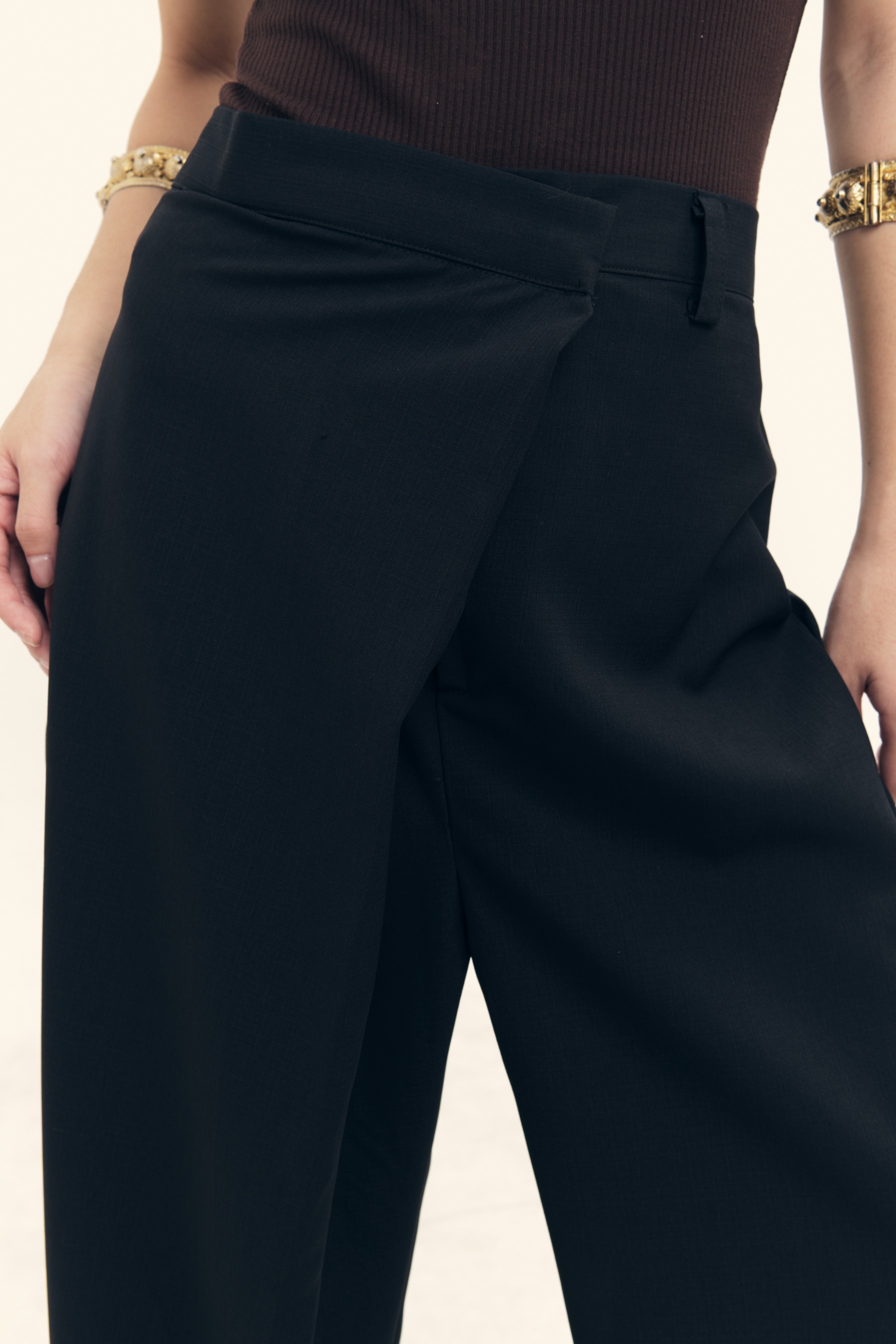 Asymmetrical Layered Pants in Wool 