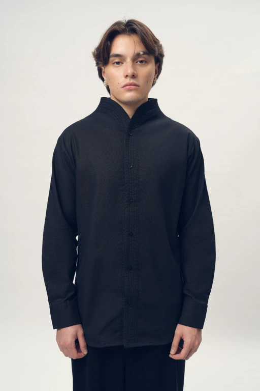 Image of Chain Stitched Shirt in Silk Wool 