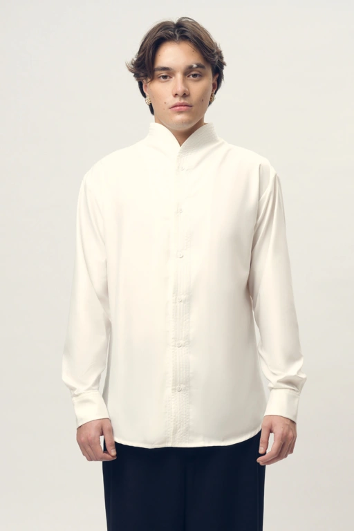 Image of Chain Stitched Shirt in Silk Wool