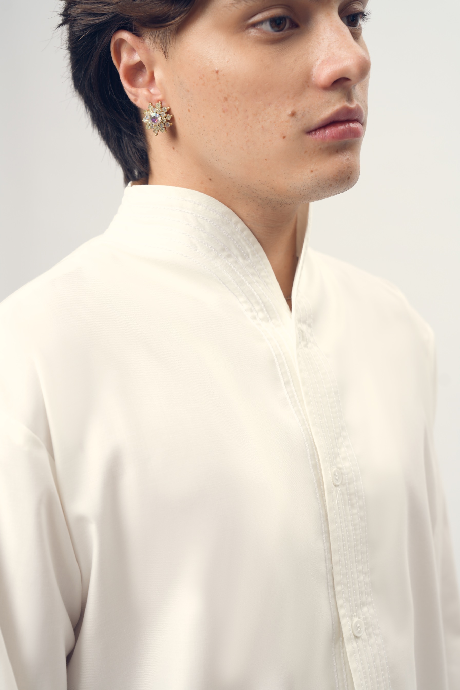 Chain Stitched Shirt in Silk Wool