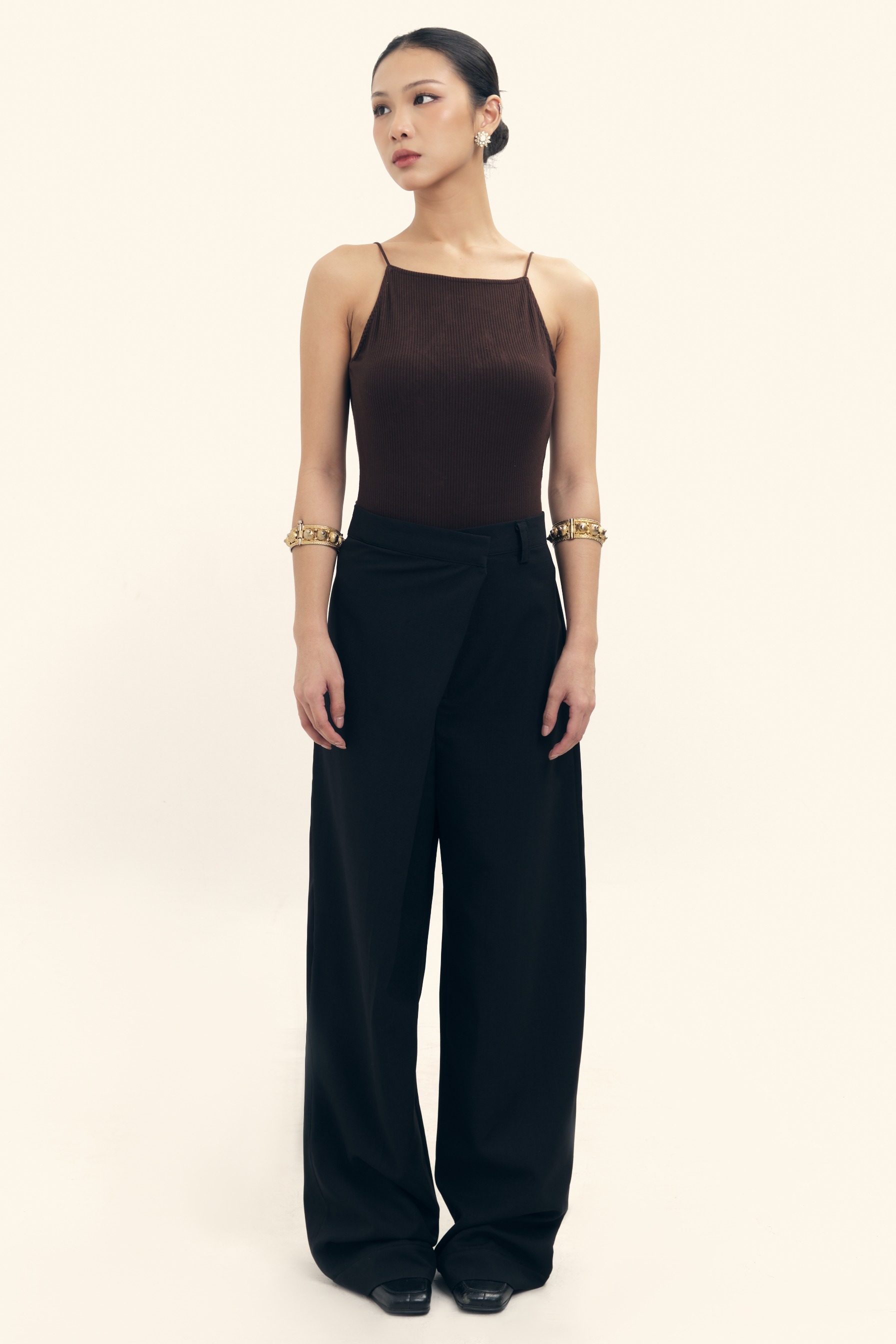 Asymmetrical Layered Pants in Wool 