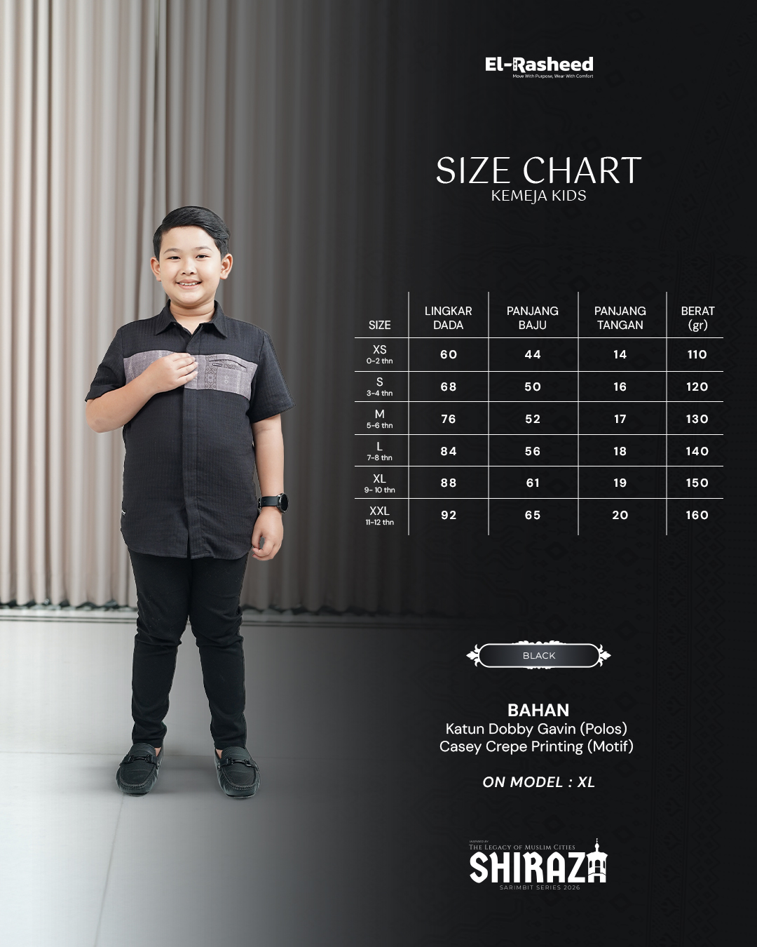 KEMEJA SHIRAZA LENGAN PENDEK ANAK GRADE B