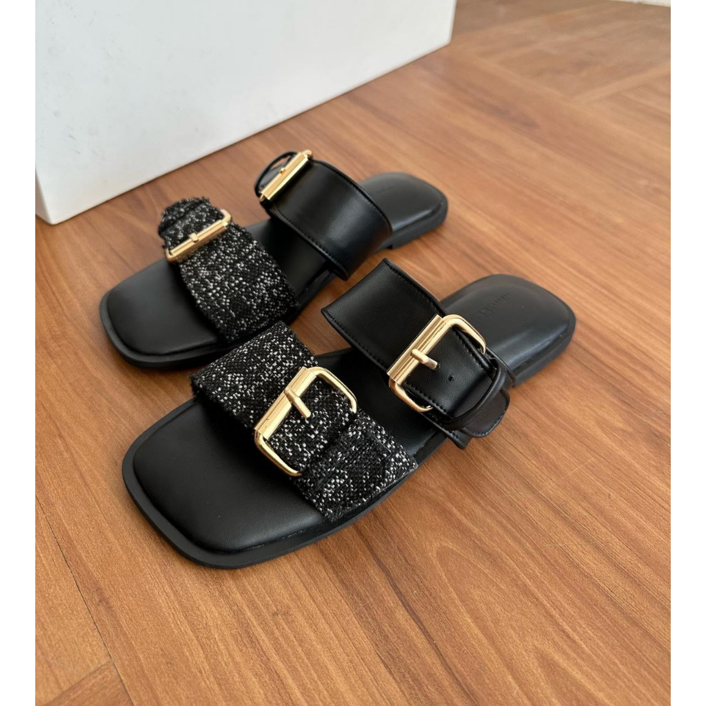 LAMELIKA Milan Sandal Slop Wanita Flatshoes Selop Elegan Slip on Hak 1 cm