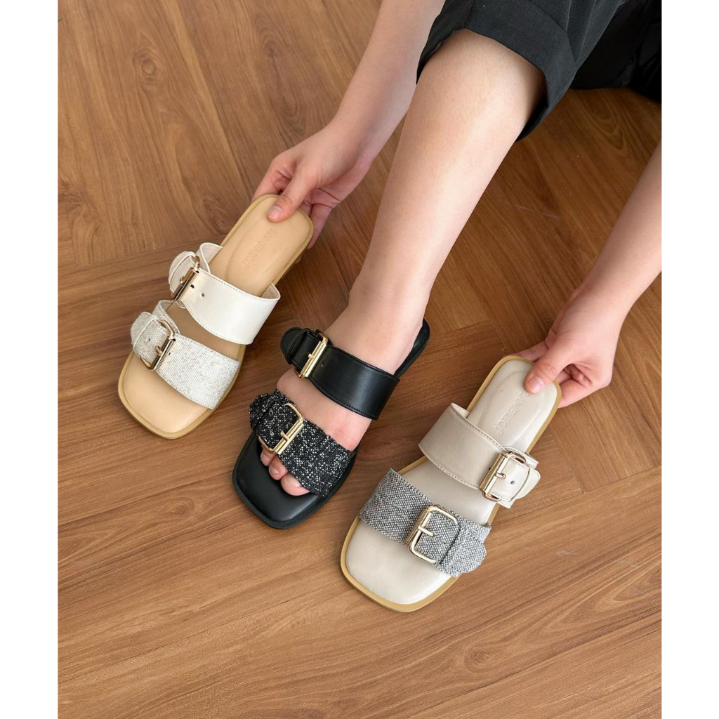 LAMELIKA Milan Sandal Slop Wanita Flatshoes Selop Elegan Slip on Hak 1 cm