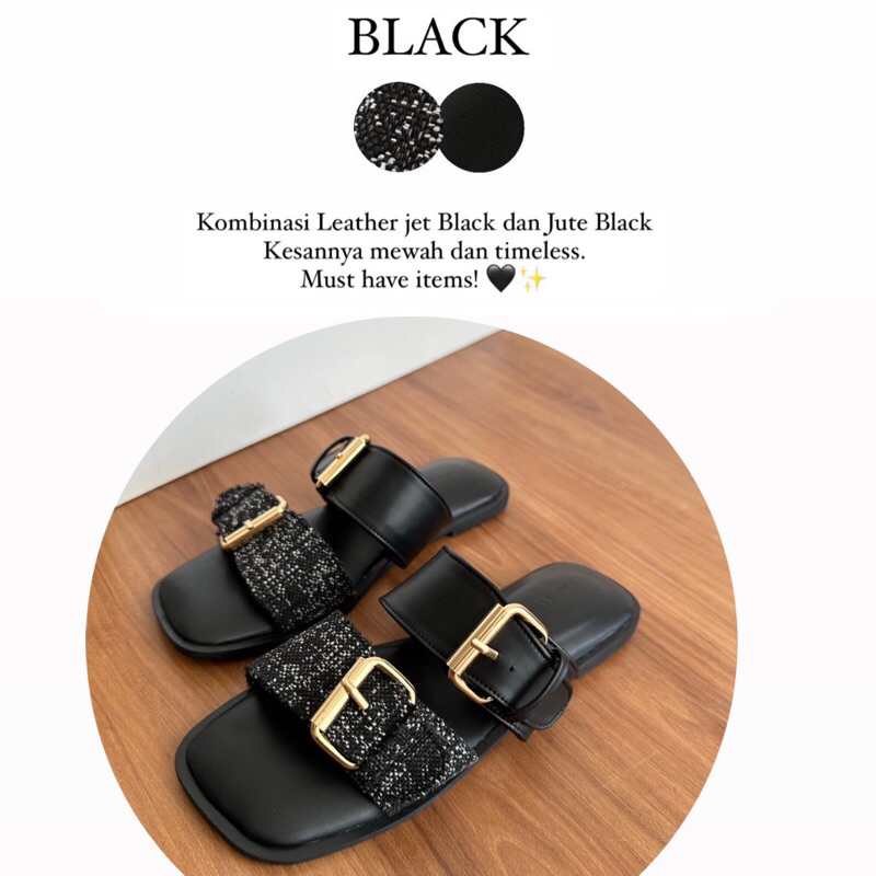 LAMELIKA Milan Sandal Slop Wanita Flatshoes Selop Elegan Slip on Hak 1 cm