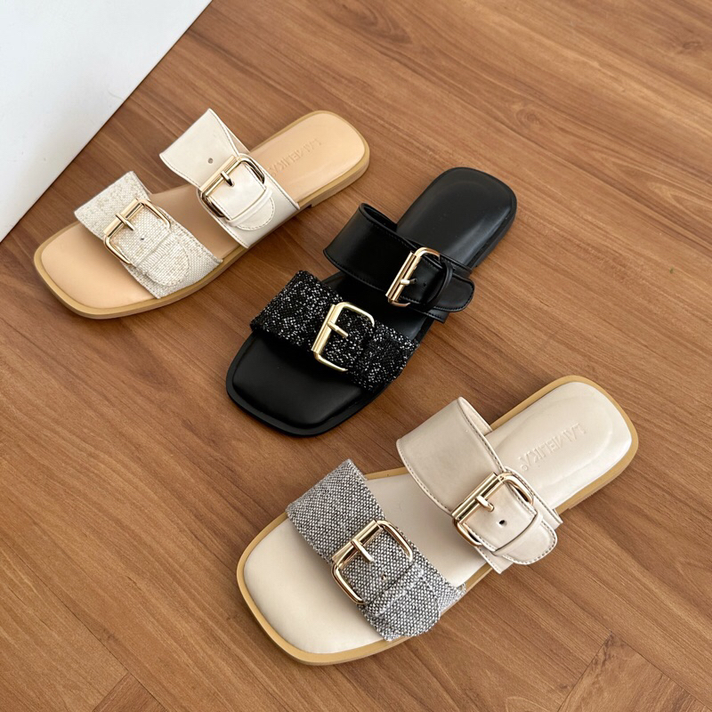 LAMELIKA Milan Sandal Slop Wanita Flatshoes Selop Elegan Slip on Hak 1 cm