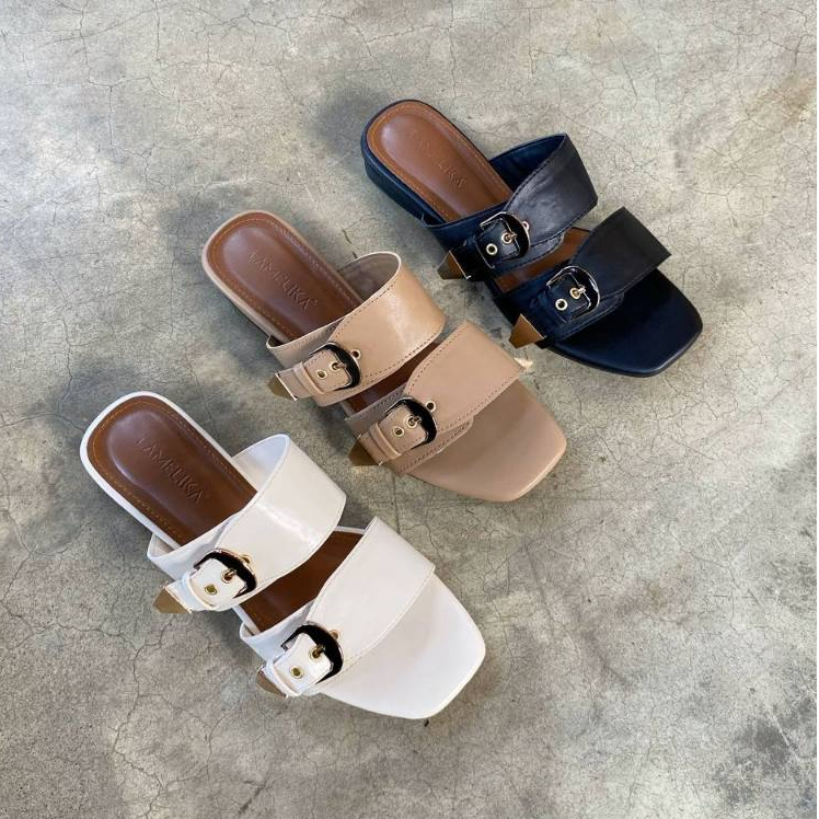 FLORA SANDAL | Sandal Wanita Casual Dewasa Elegan Flat Shoes Selop Tali 3 Cm Cocok untuk acara casual kondangan wisuda dan jadi sendal korean style outfit By Lamelika