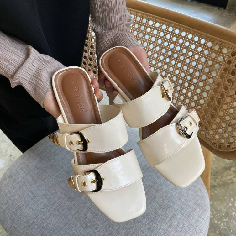 FLORA SANDAL | Sandal Wanita Casual Dewasa Elegan Flat Shoes Selop Tali 3 Cm Cocok untuk acara casual kondangan wisuda dan jadi sendal korean style outfit By Lamelika