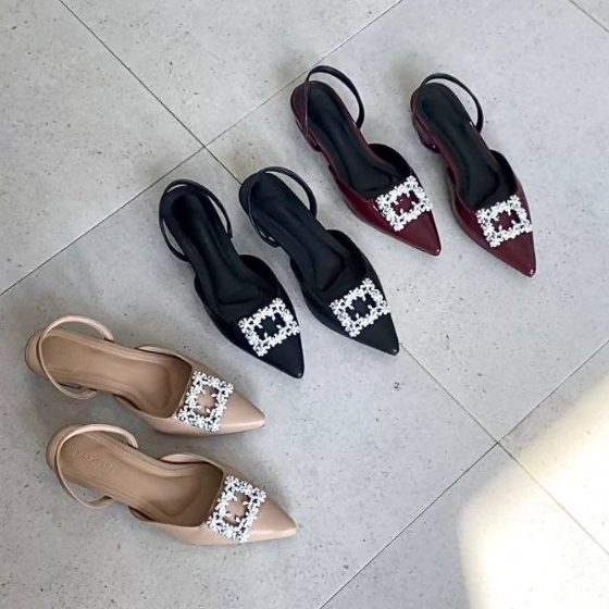 LAMELIKA - Zora Mules Sandal Kondangan Wanita Elegan 3 Cm Slip On Anti Slip