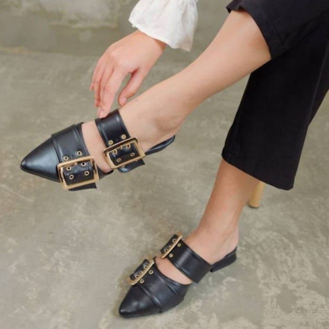 LAMELIKA Zava Sandal Sepatu Flat Mules Heels 3cm Teplek Slop Wanita Elegan Slip on