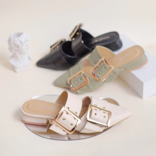 Image of LAMELIKA Zava Sandal Sepatu Flat Mules Heels 3cm Teplek Slop Wanita Elegan Slip on