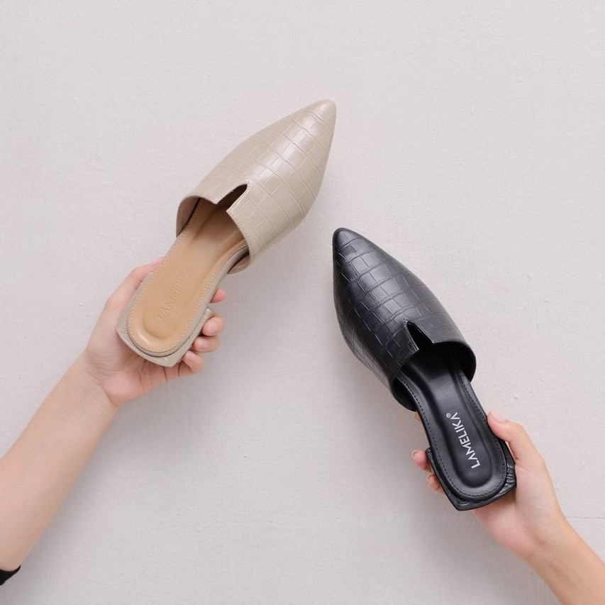 LAMELIKA - Raline Sepatu Sandal Mules Wanita Flat Slip On Shoes