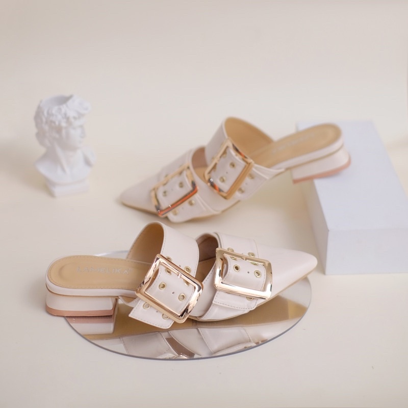LAMELIKA Zava Sandal Sepatu Flat Mules Heels 3cm Teplek Slop Wanita Elegan Slip on