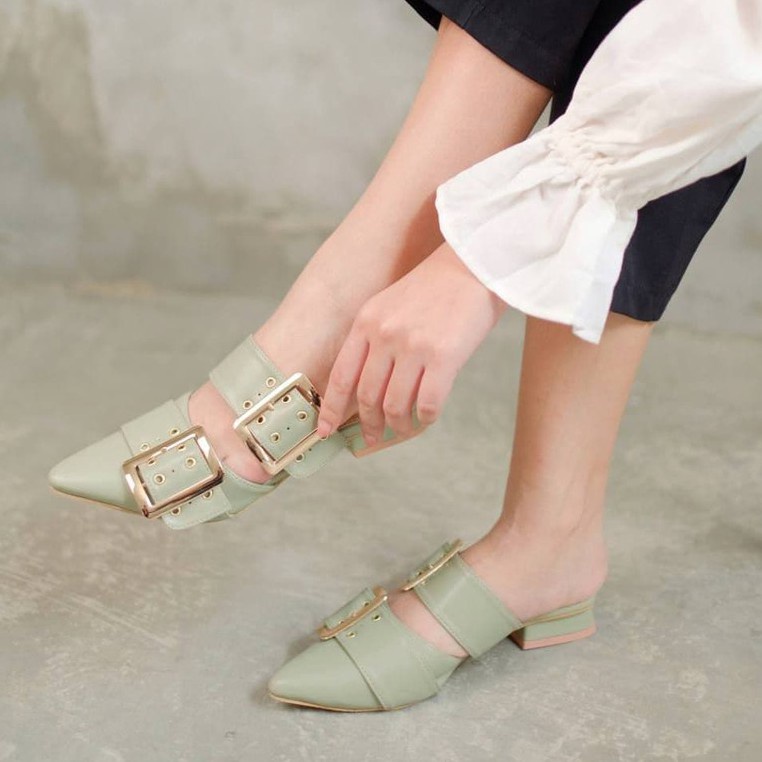LAMELIKA Zava Sandal Sepatu Flat Mules Heels 3cm Teplek Slop Wanita Elegan Slip on