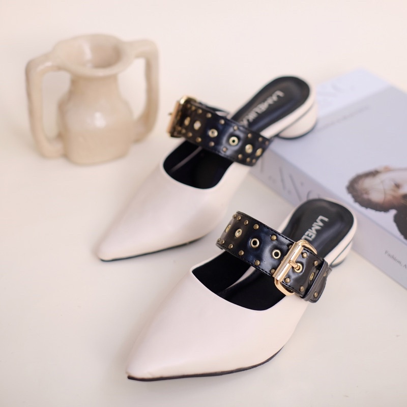 LAMELIKA FREYA Sandal Sepatu mules wanita heels 3cm Slip On Elegan