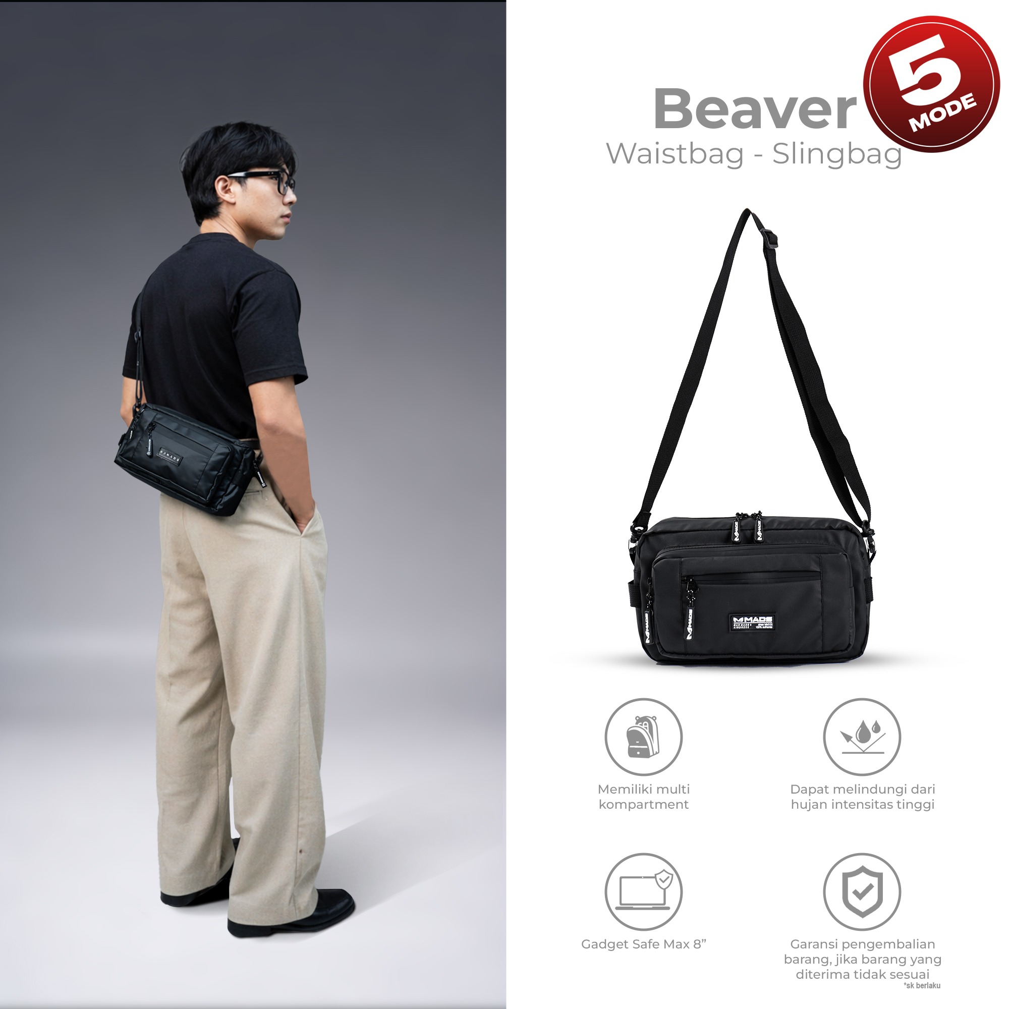 Beaver Waist/Shoulder/Sling/Hand Bag