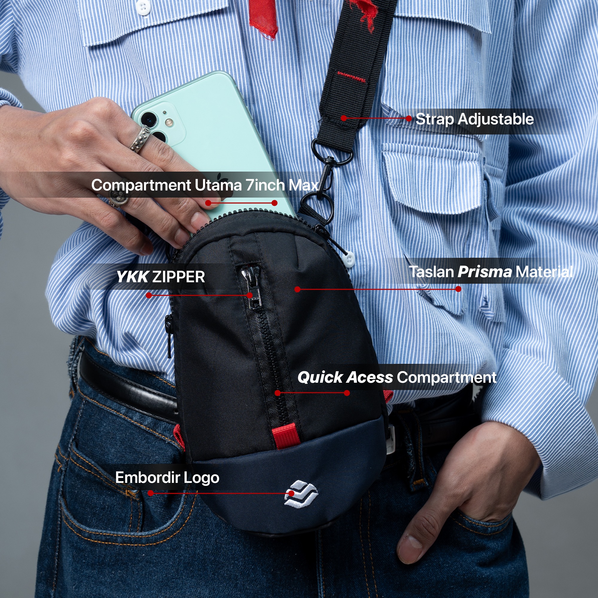 Mr Mads - Easter Travel Pouch | Neck Pouch - Phone 7 Inch Hang On Wallet - Tas Slingbag Kecil Anti Air