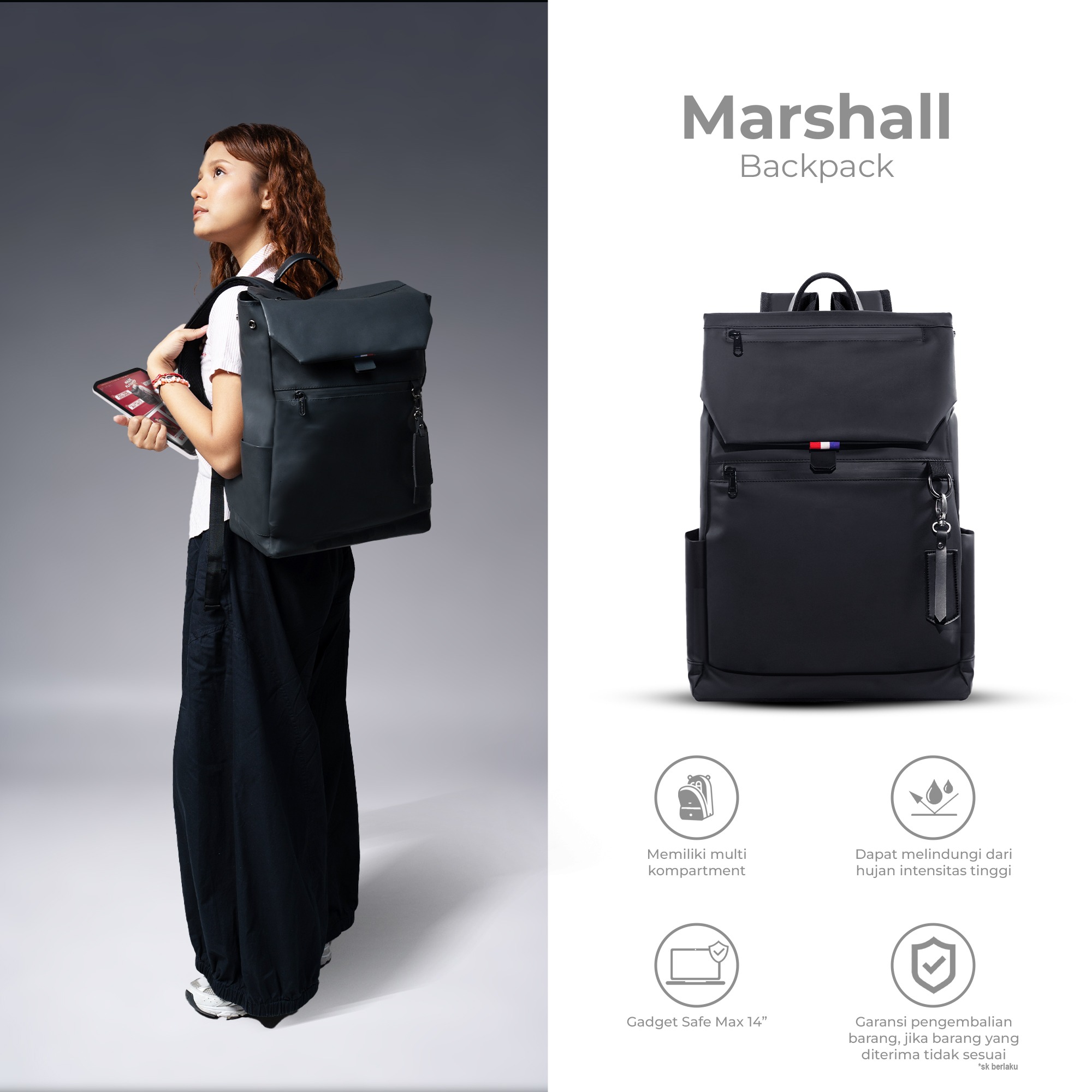 Mr Mads - Marshall Backpack Pria - Tas Ransel Pria Wanita Tas Punggung Pria Outdoor Kapasitas Besar Tas laptop 14,6 Inc - Waterproof