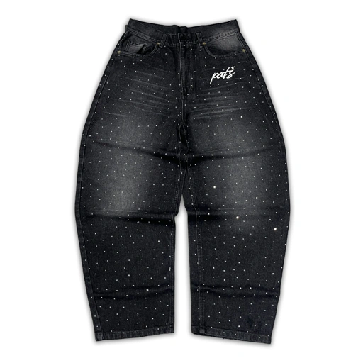 Image of PATS RHINESTONE WASHED JEANS BLACK