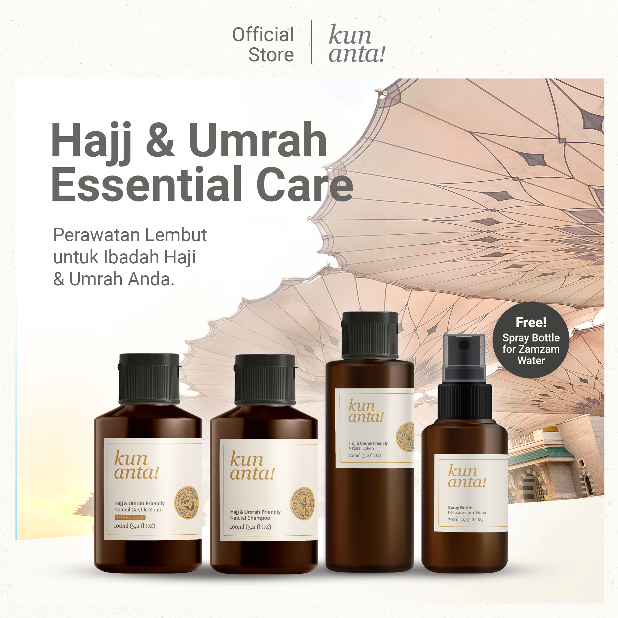 Hajj & Umrah Friendly Unscented Natural Castile Soap, Shampoo, Lotion, Balm Kun Anta! 