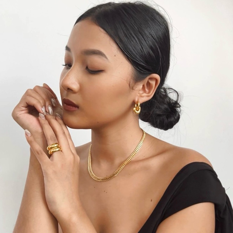 Louisë // Gold Palma Statement Necklace - 18k Gold Plated Stainless Steel (Anti Karat)