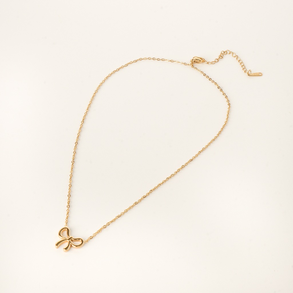 Louisë // Gold Tiny Bows in Copenhagen Necklace - 18k Gold Plated Titanium Steel (Anti Karat)