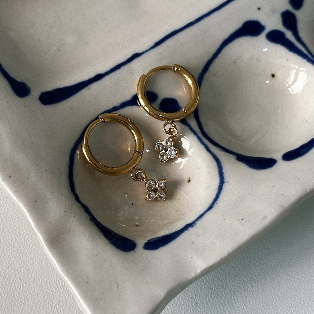 Louisë // Gold Prudential Dainty Earrings - 18k Gold Plated Stainless Steel w/ Cubic Zirconia (Anti Karat)