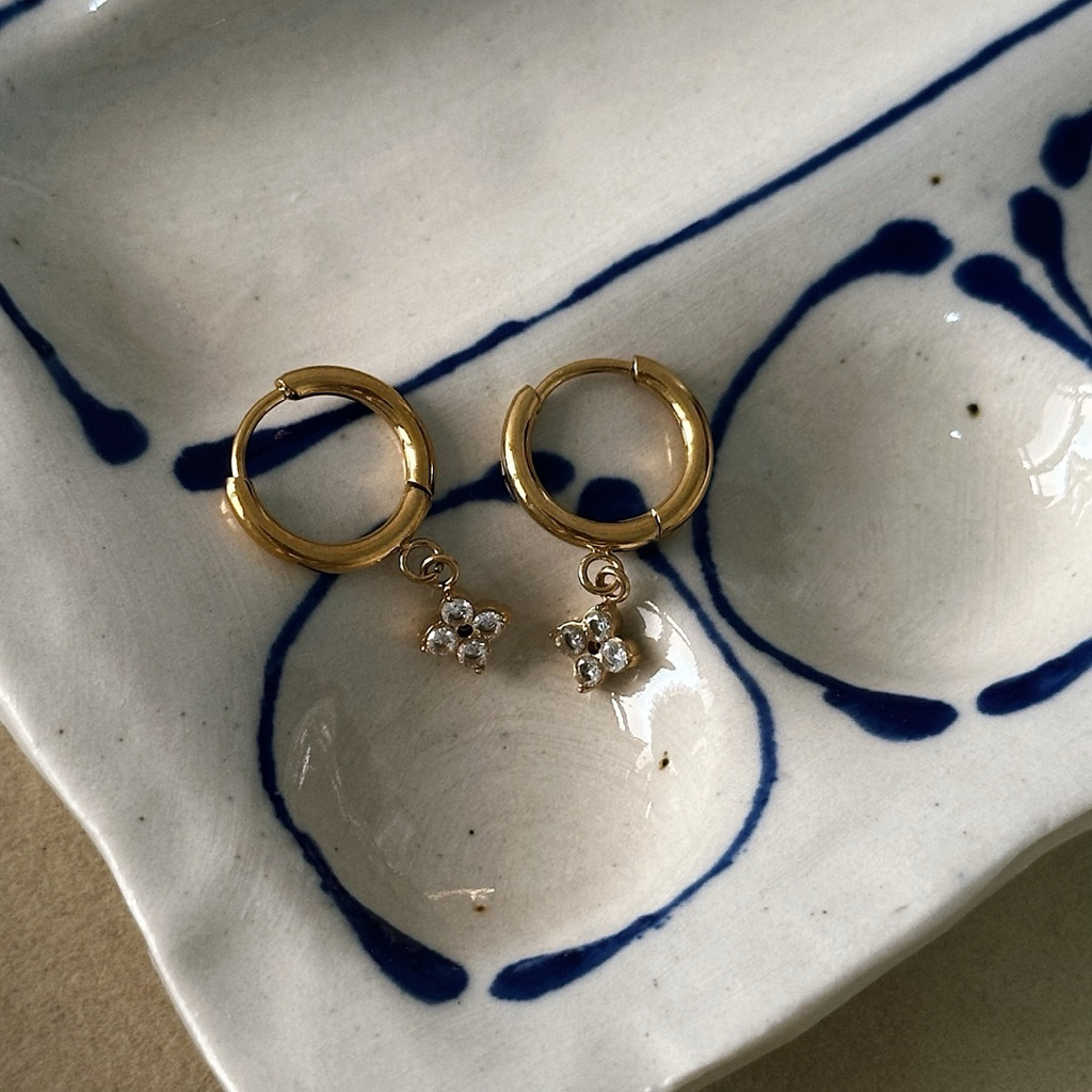 Louisë // Gold Prudential Dainty Earrings - 18k Gold Plated Stainless Steel w/ Cubic Zirconia (Anti Karat)