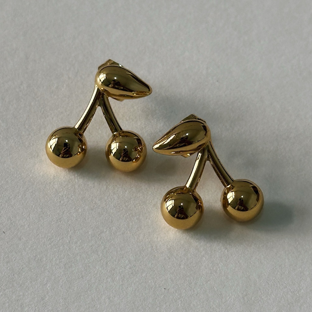 Louisë // Gold Pastiche Cherry Earrings - 18k Gold Plated Stainless Steel (Anti Karat)