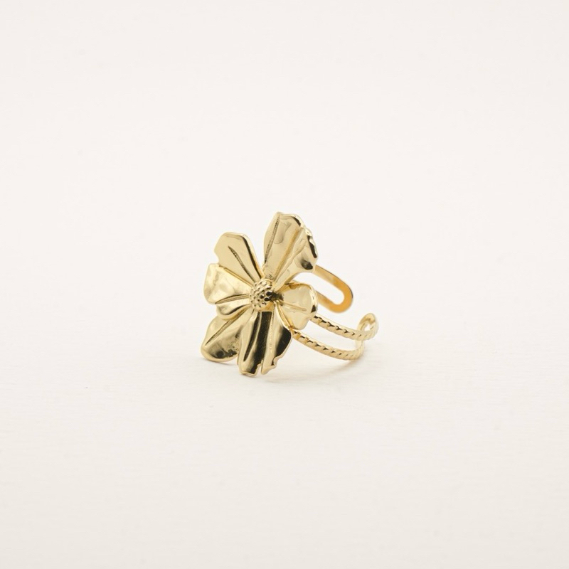 Louisë // Hibiscus Statement Adjustable Ring - 18k Gold Plated Stainless Steel (Anti Karat)