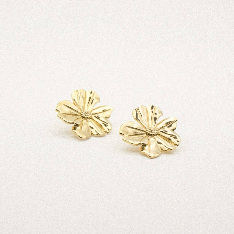 Louisë // Hibiscus Statement Earrings - 18k Gold Plated Stainless Steel (Anti Karat)